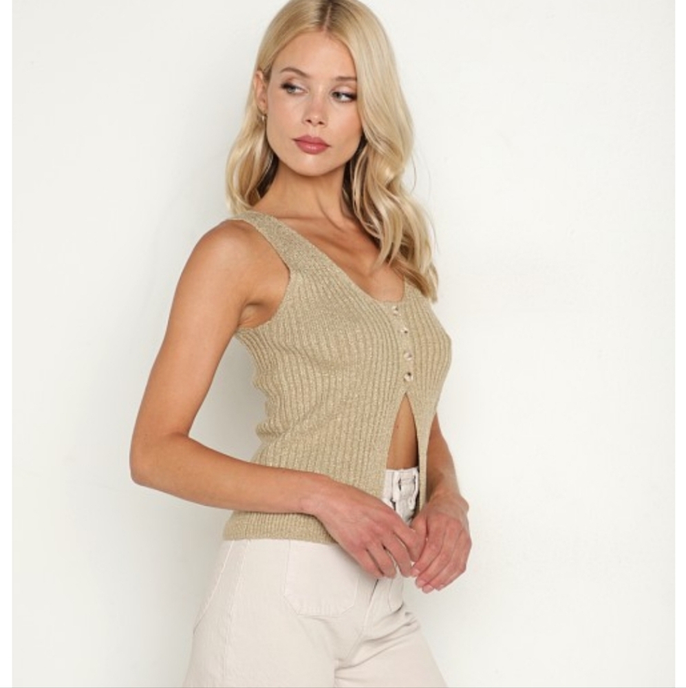 Line & Dot Kendall Sweater Top Natural Tan Ribbed Sleeveless Tank Top EUC Sz. XS